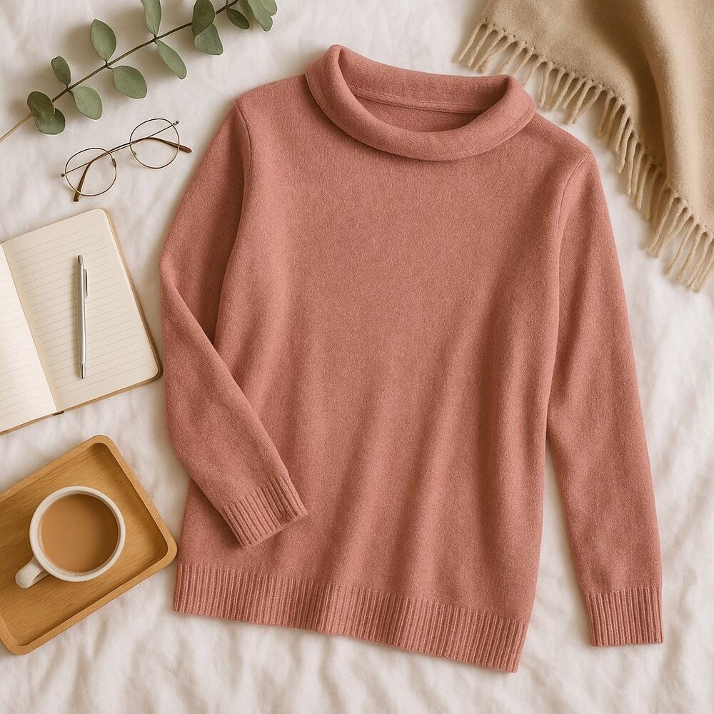 J Jill Draped Funnel Neck Sweater Pink Stretch Wool Blend Womens Medium